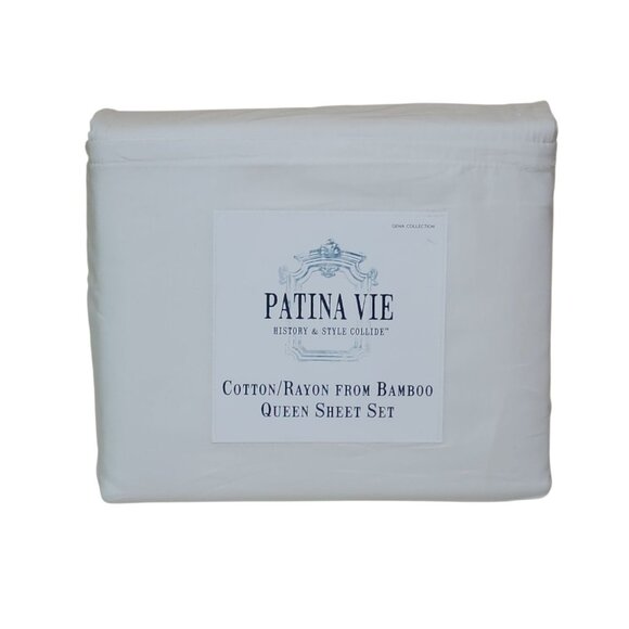 Patina Vie Queen Bamboo Cotton Blend Sheet Set White New Gena White - Picture 1 of 9